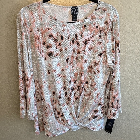 Clara Sun Woo Tops - Clara Sun Woo Pink,Tan, White Textured Reptile Print Top/ Size medium/ NWT